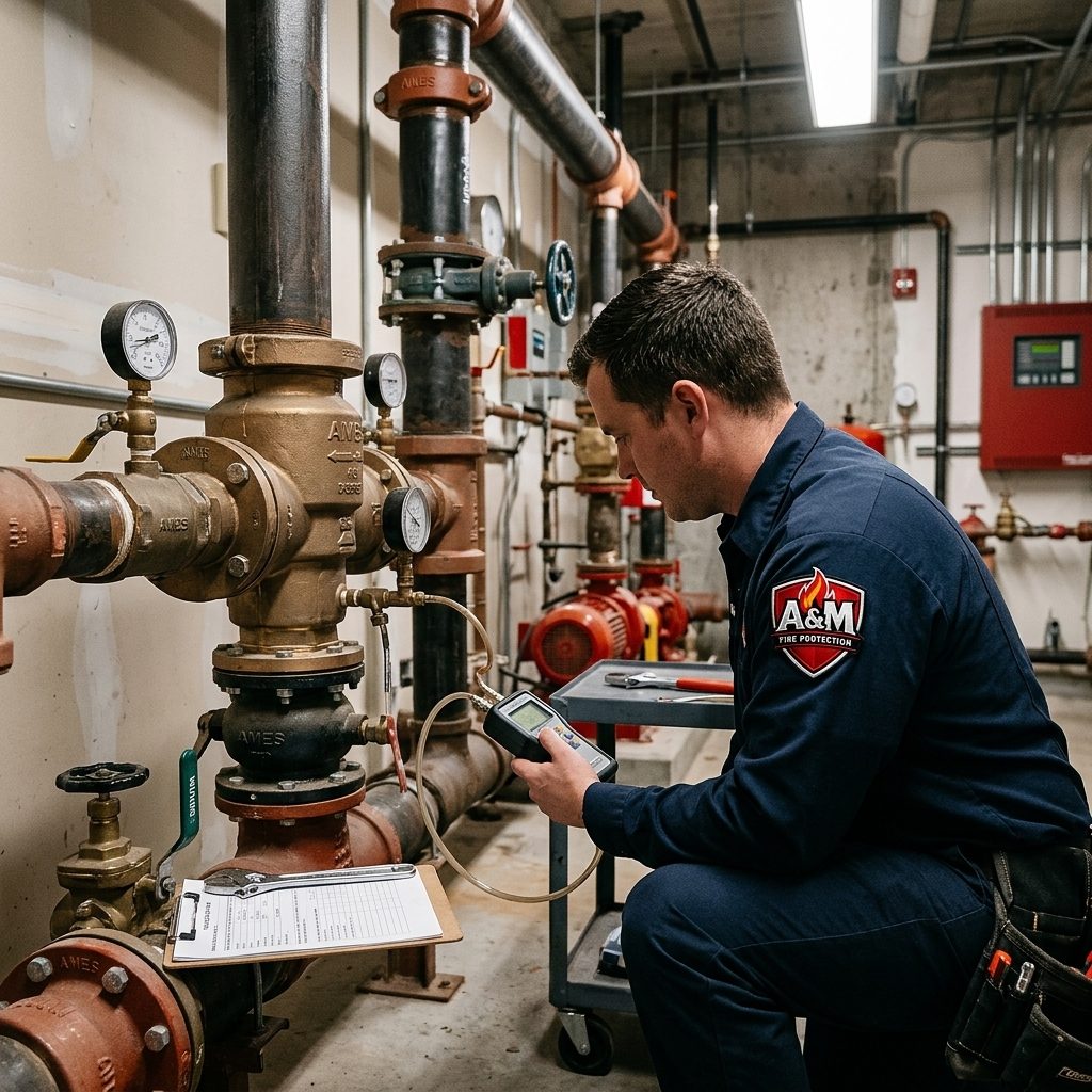 Tech working on backflow system